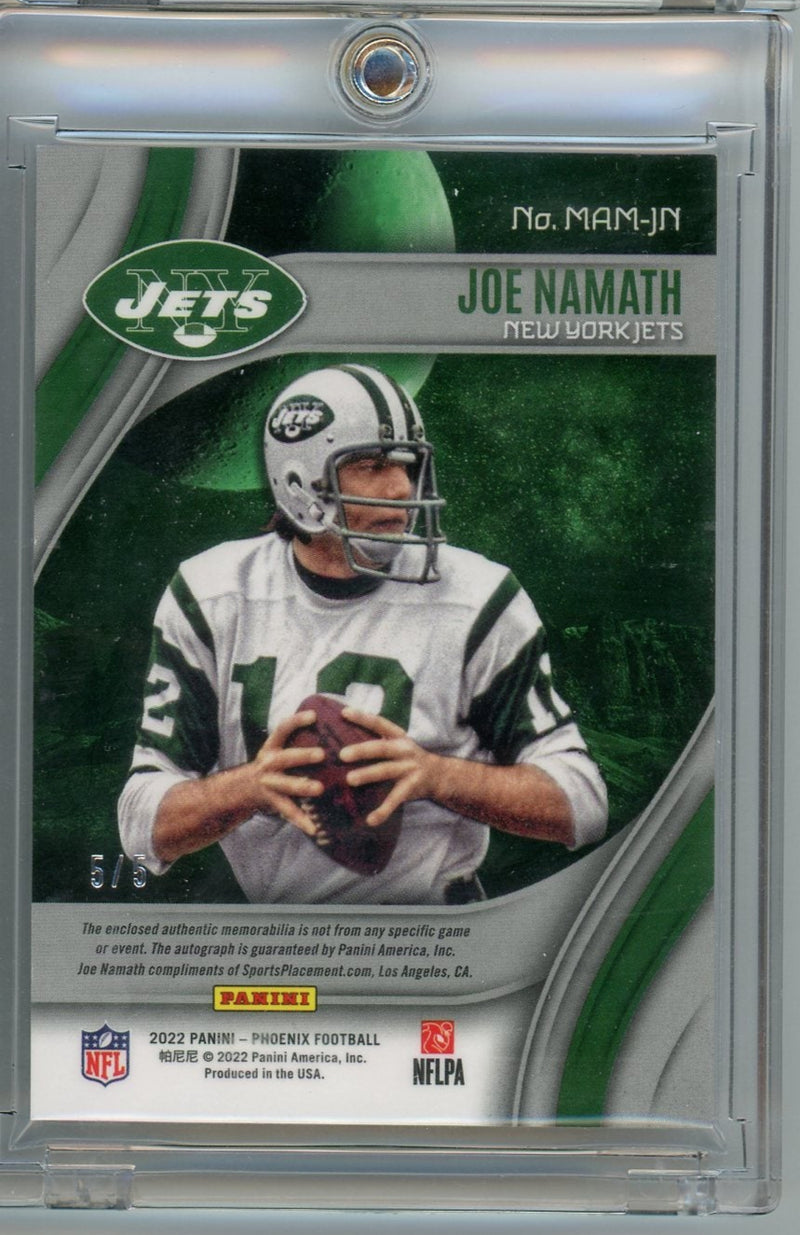 Joe Namath 2022 Panini Phoenix Mythical autograph relic green prizm 