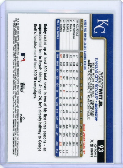 Bobby Witt Jr. 2025 Topps Chrome teal refractor #'d 158/299