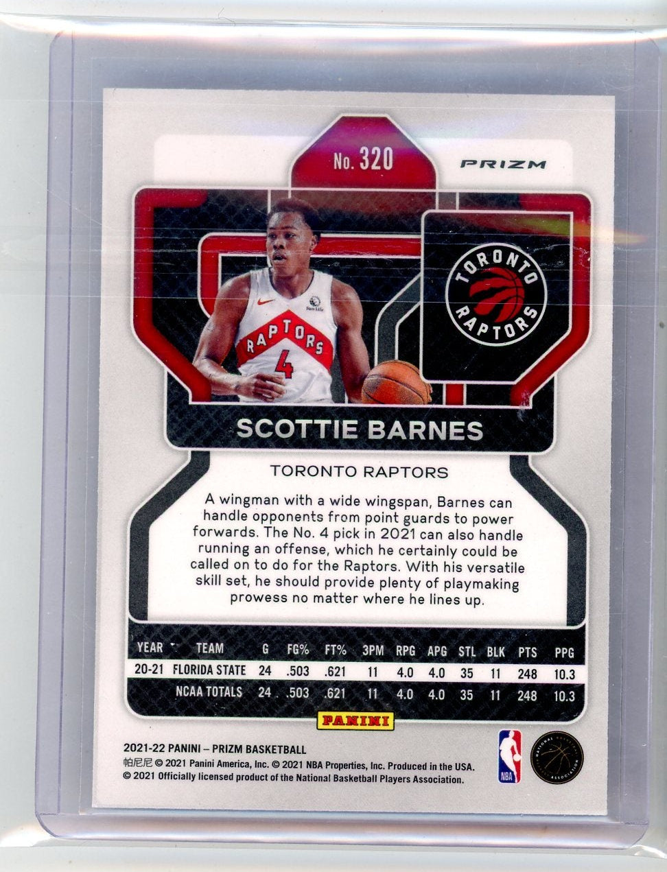 Scottie Barnes 2021-22 Panini Prizm Choice Tiger Rookie SSP
