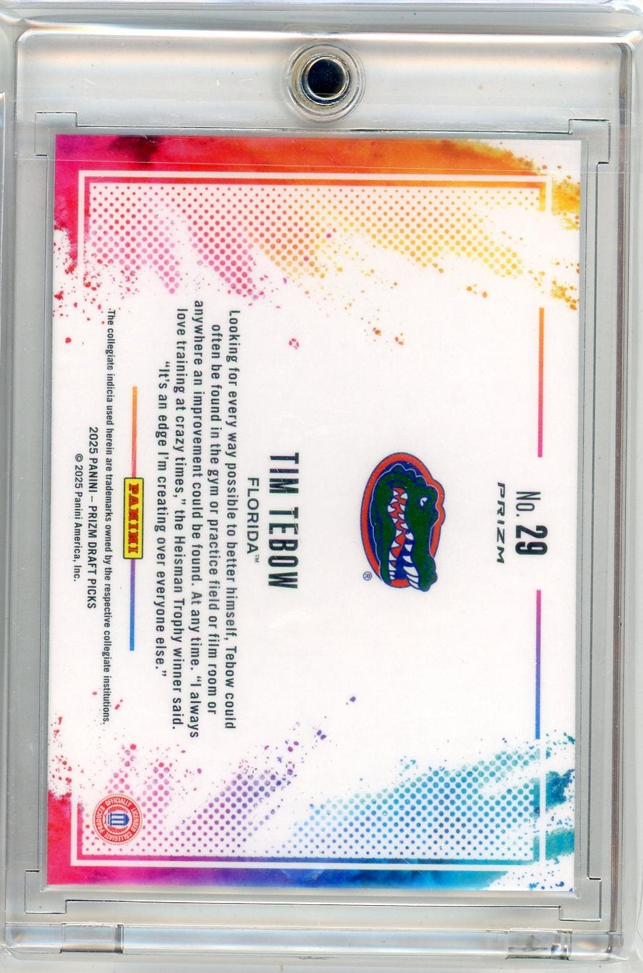 Tim Tebow 2025 Panini Prizm Draft Picks Color Blast SSP