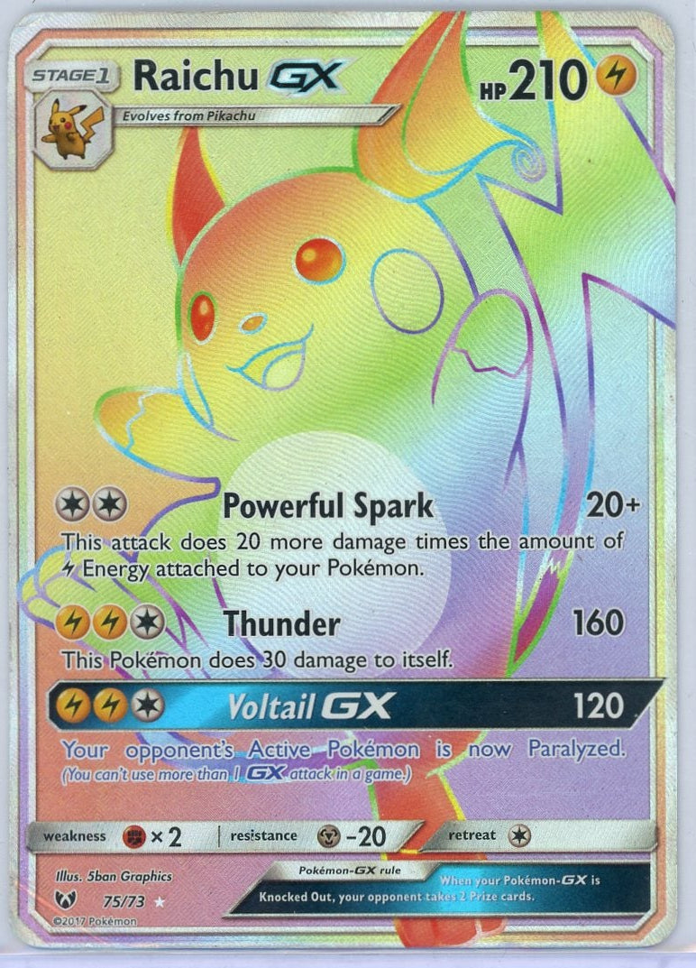 Raichu GX Pokémon Shining Legends Full-Art Rainbow Rare #75/73 DMG