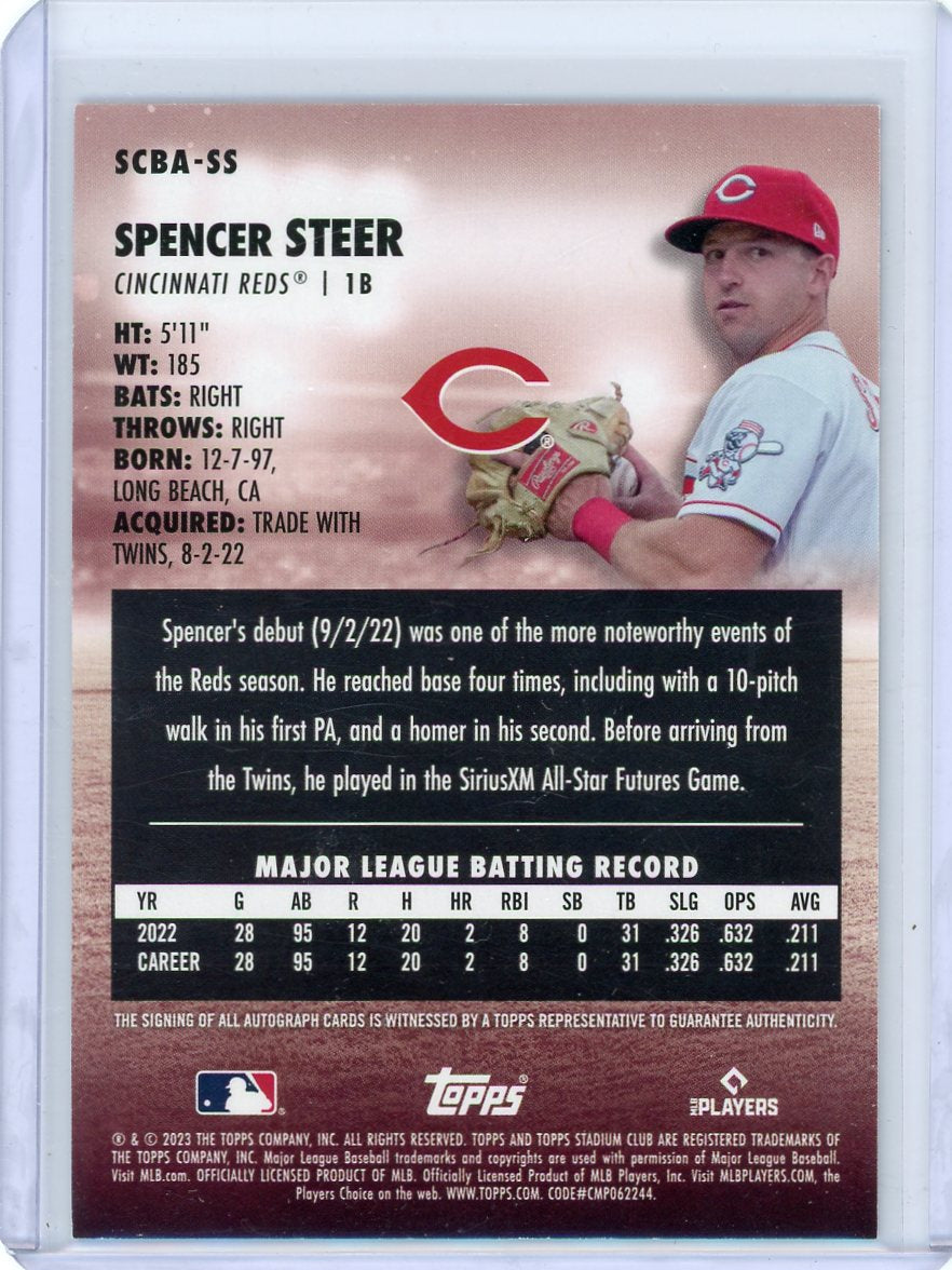 Spencer Steer 2023 Topps Stadium Club autograph rookie card