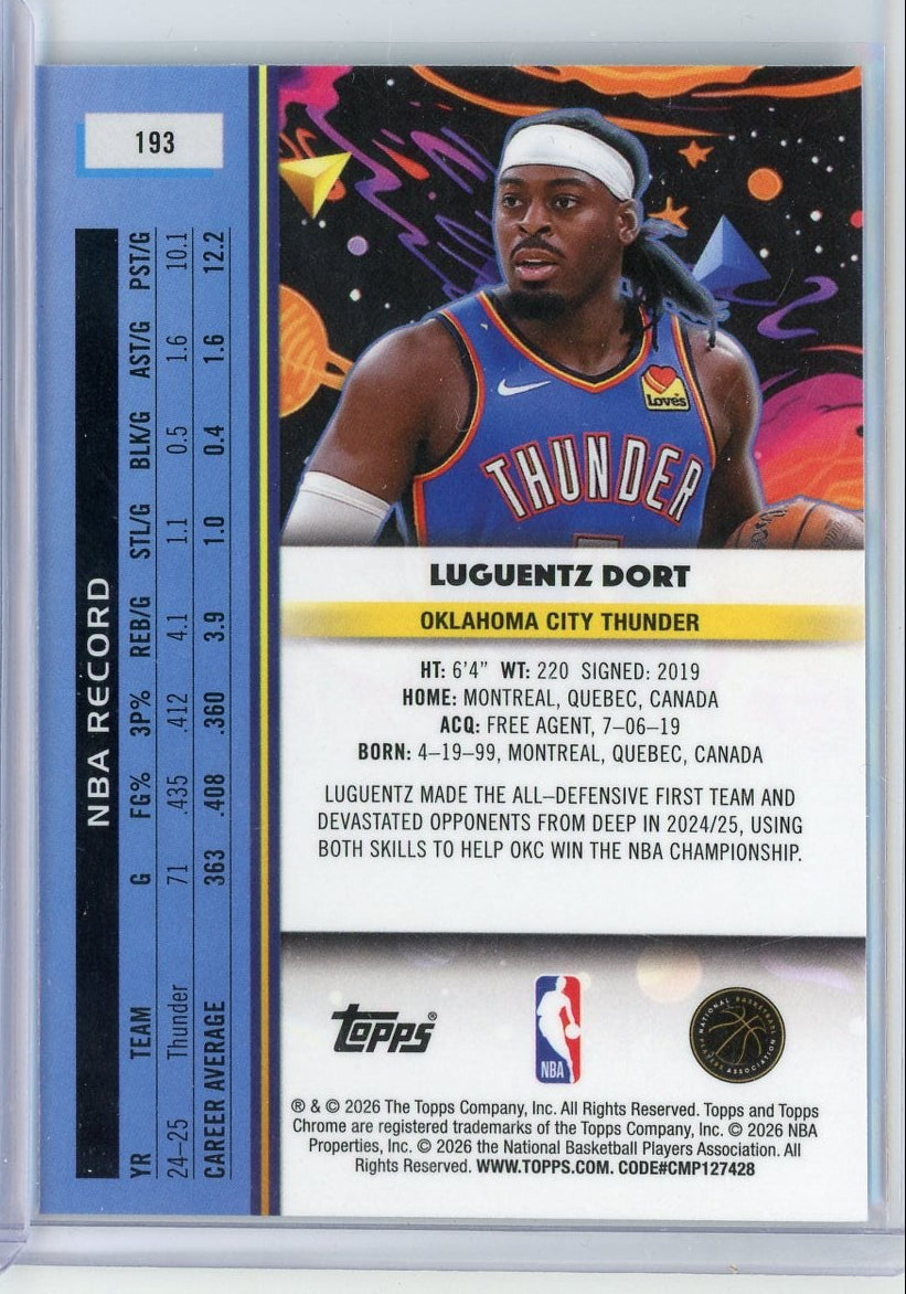 2025-2026 Luguentz Dort Topps Cosmic Chrome #193 Blue 92/99