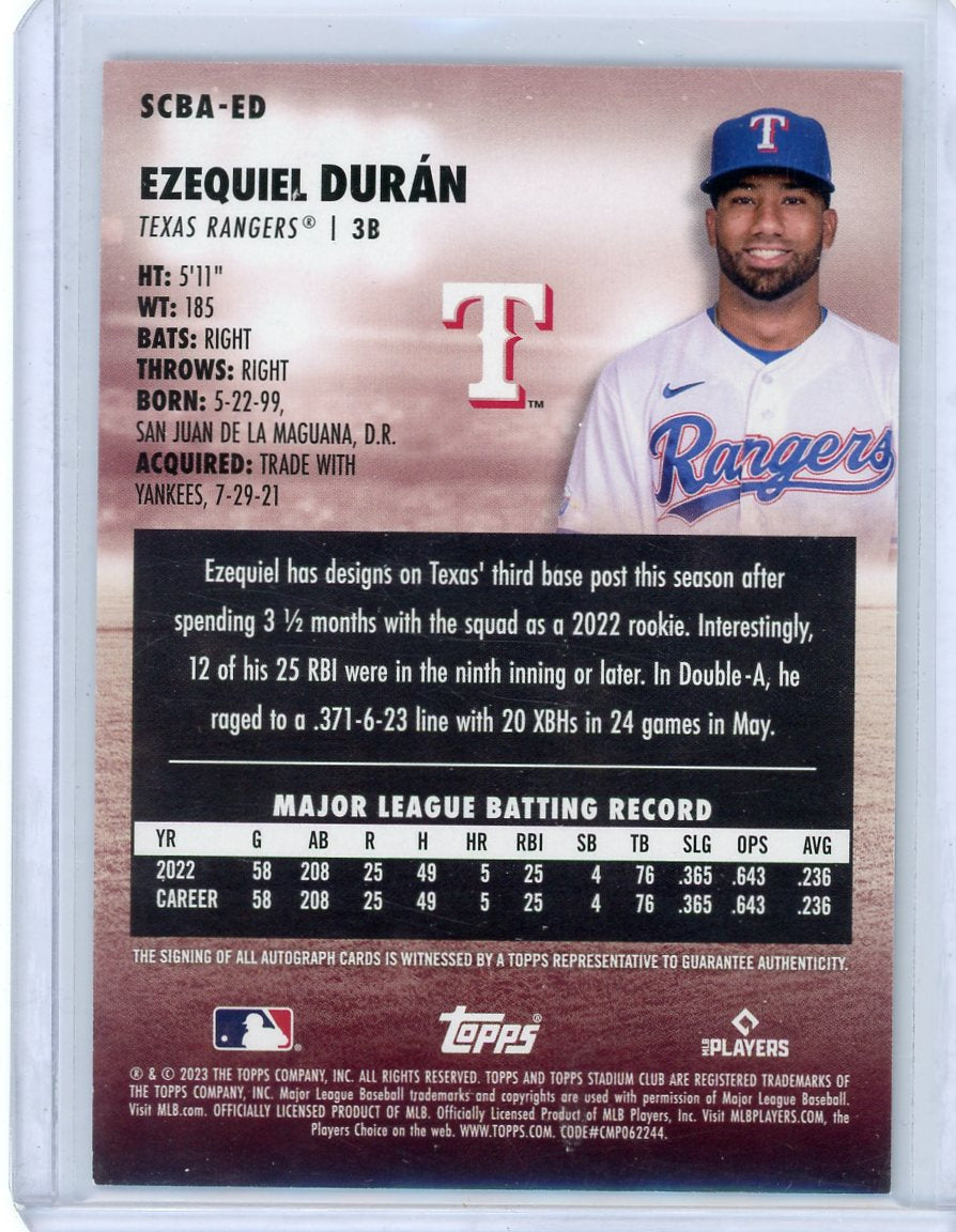 Ezequiel Duran 2023 Topps Stadium Club autograph rookie card