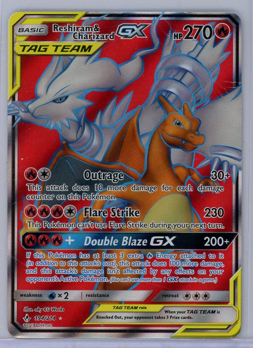 Reshiram & Charizard GX Pokemon Unbroken Bonds Ultra Rare (HP) #194/214