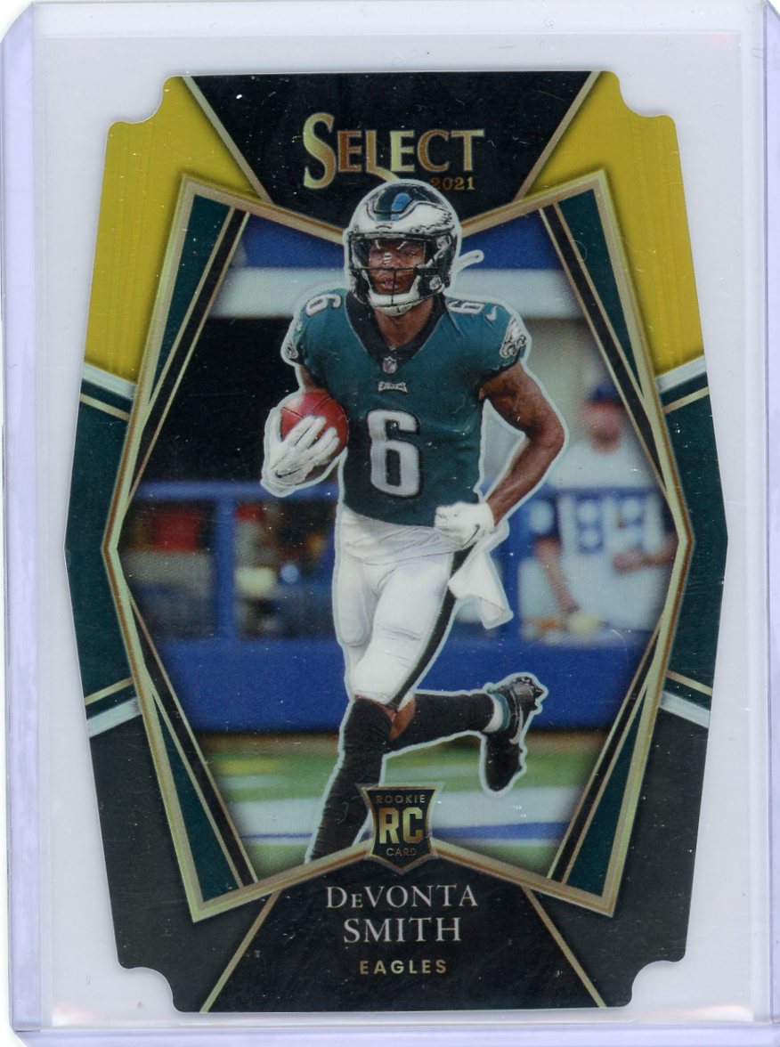 DeVonta Smith 2021 Panini Select black/gold prizm die-cut rookie card