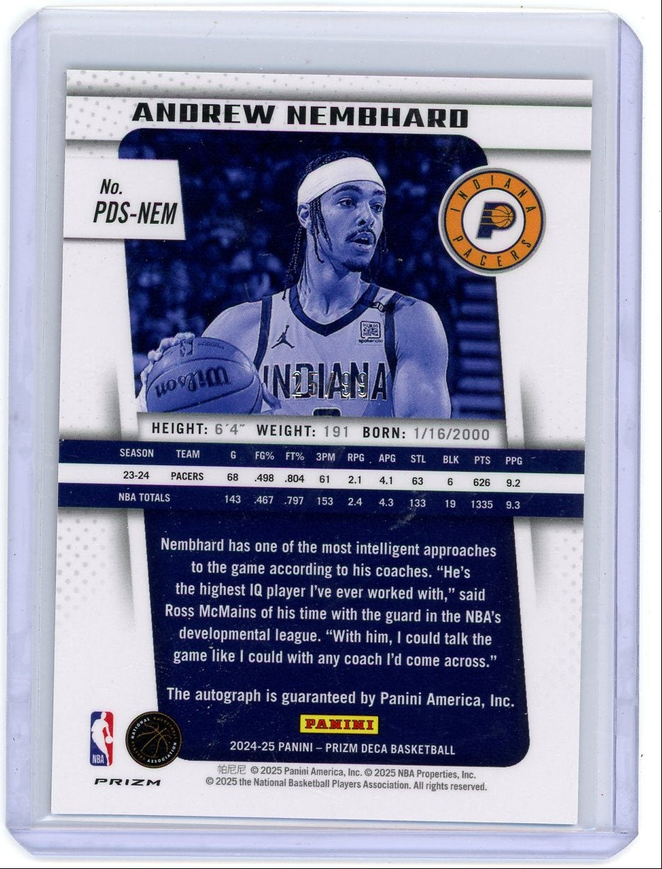 Andrew Nembhard 2024-25 Panini Prizm Deca Signatures Auto Red #'d 25/99