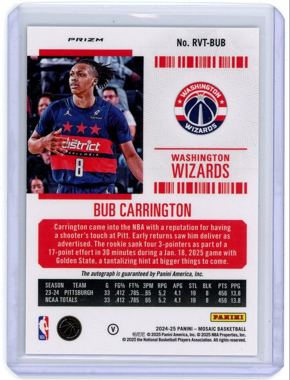 Bub Carrington 2024-25 Panini Mosaic Rookie Season Ticket Variations Auto RC