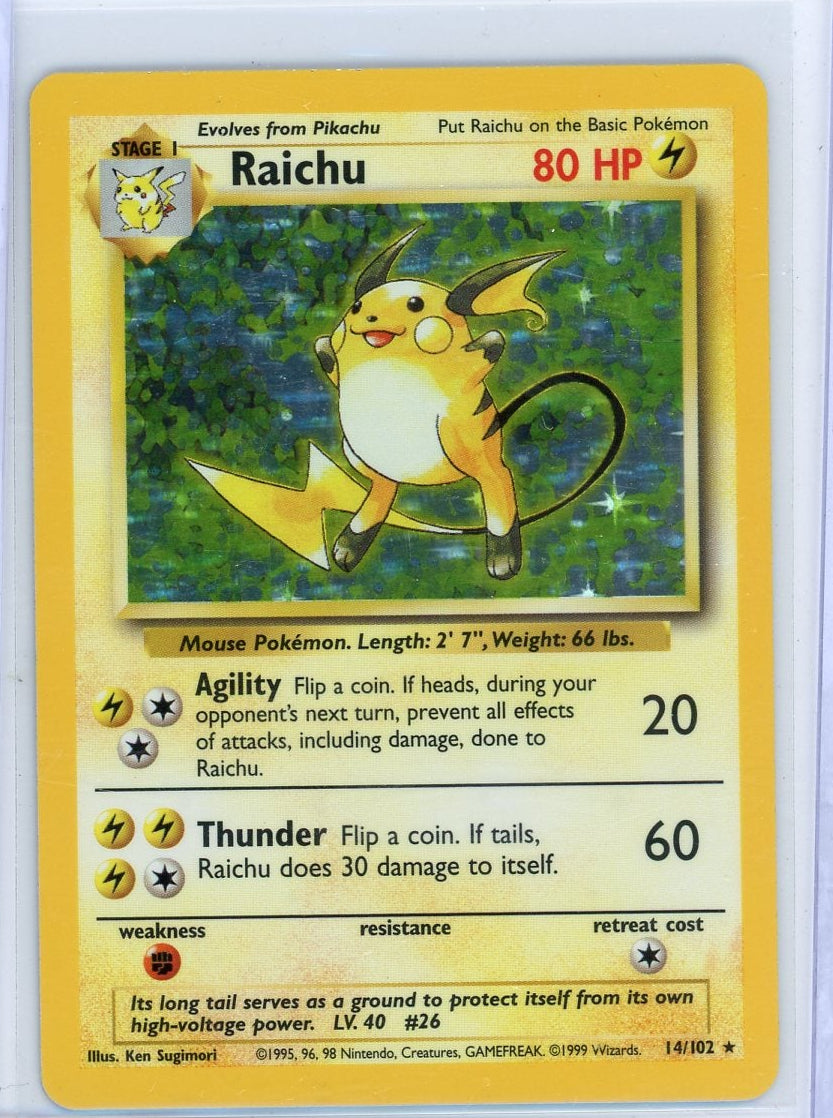 Raichu Pokémon Base Set Unlimited Holo Rare #14/102