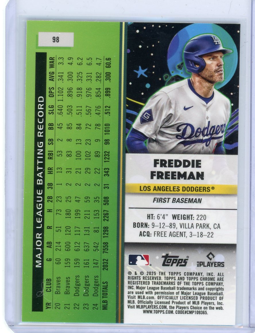 Freddie Freeman 2025 Topps Chrome Cosmic Aqua Equinox Refractor #'d 173/199