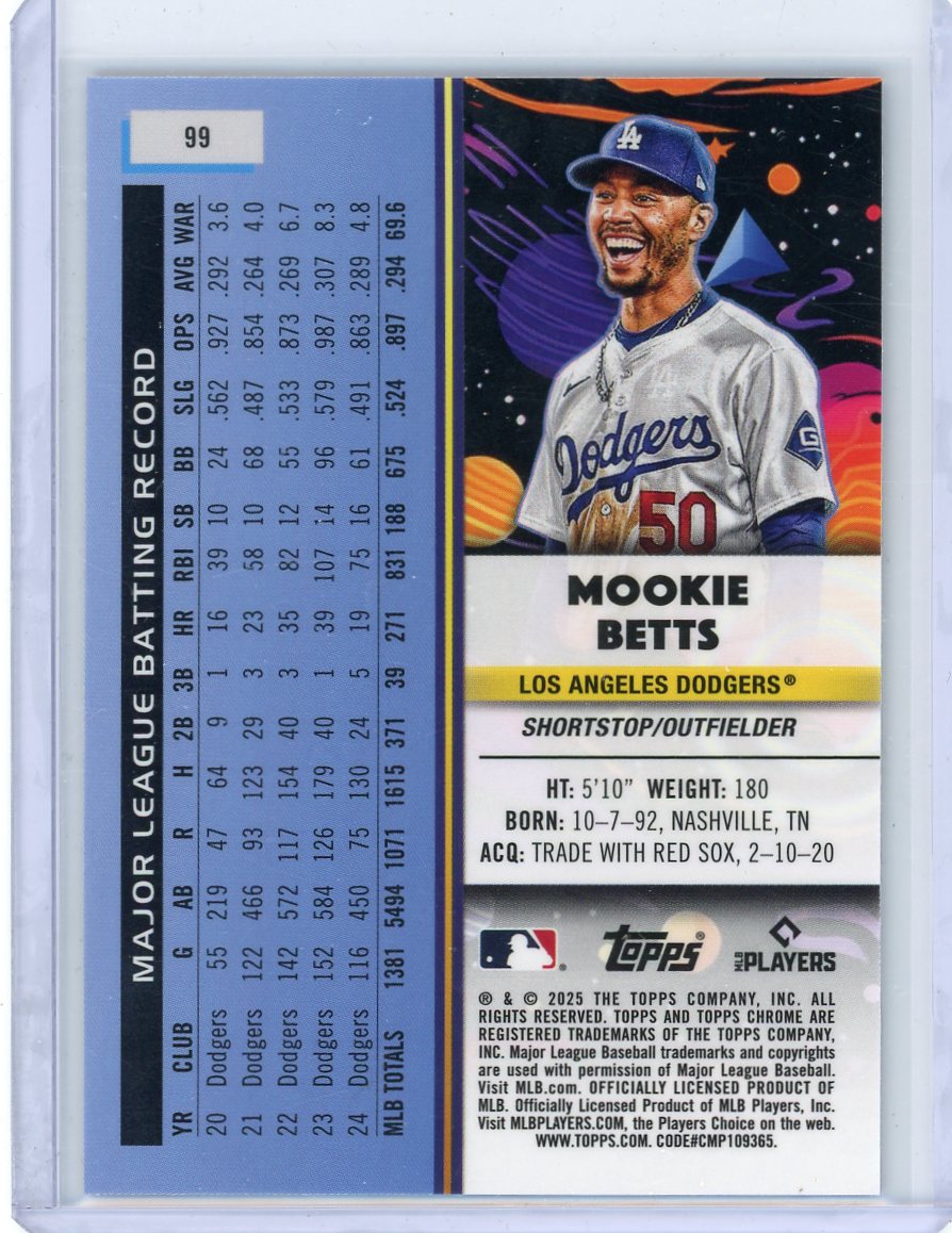 Mookie Betts 2025 Topps Chrome Cosmic Purple Nebula Refractor #'d 033/150