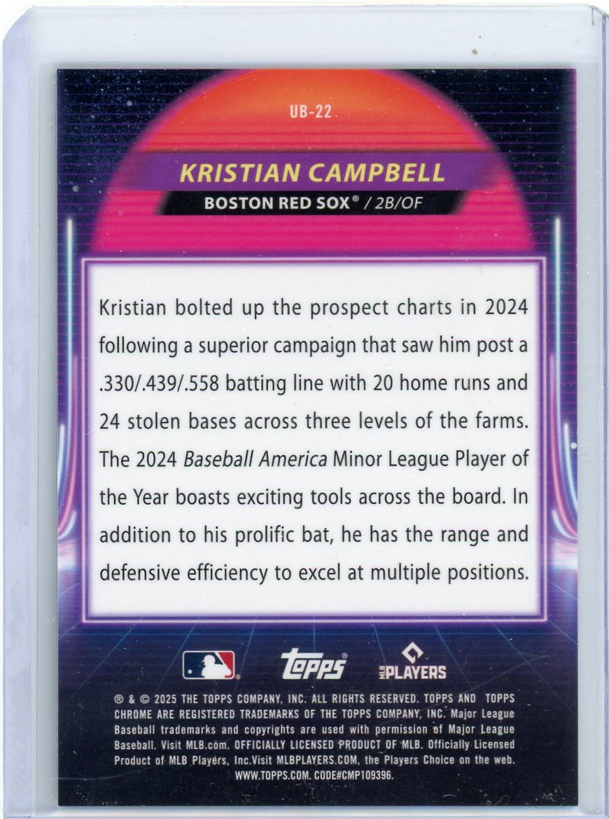 Kristian Campbell 2025 Topps Chrome Cosmic Ultraviolet Beam Green Space Dust Refractor #'d 51/75