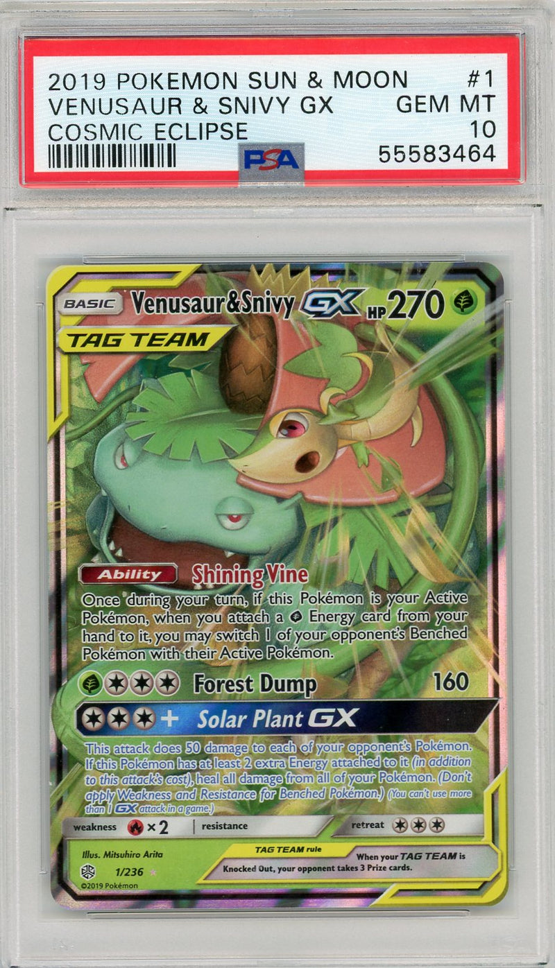 Venusaur & Snivy GX Tag Team 2019 Pokemon Cosmic Eclipse 