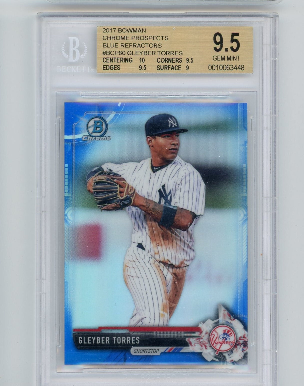 Gleyber Torres 2017 Bowman Chrome blue refractor #'d 088/150 BGS 9.5