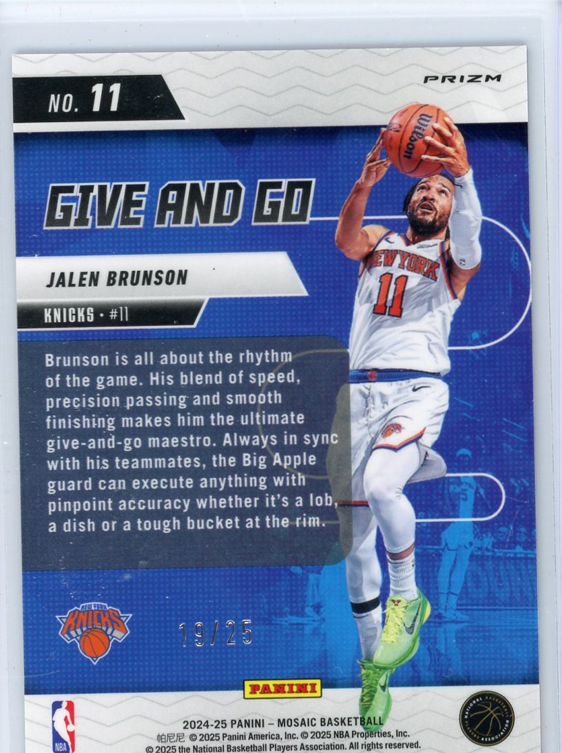 Jalen Brunson 2024-25 Panini Mosaic Give and Go Mosaic Orange Fluorescent #'d 19/25