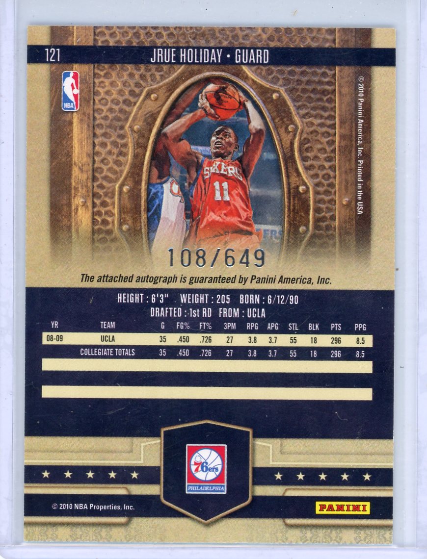 Jrue Holiday 2009-10 Panini Court Kings autograph rookie card #'d 108/649