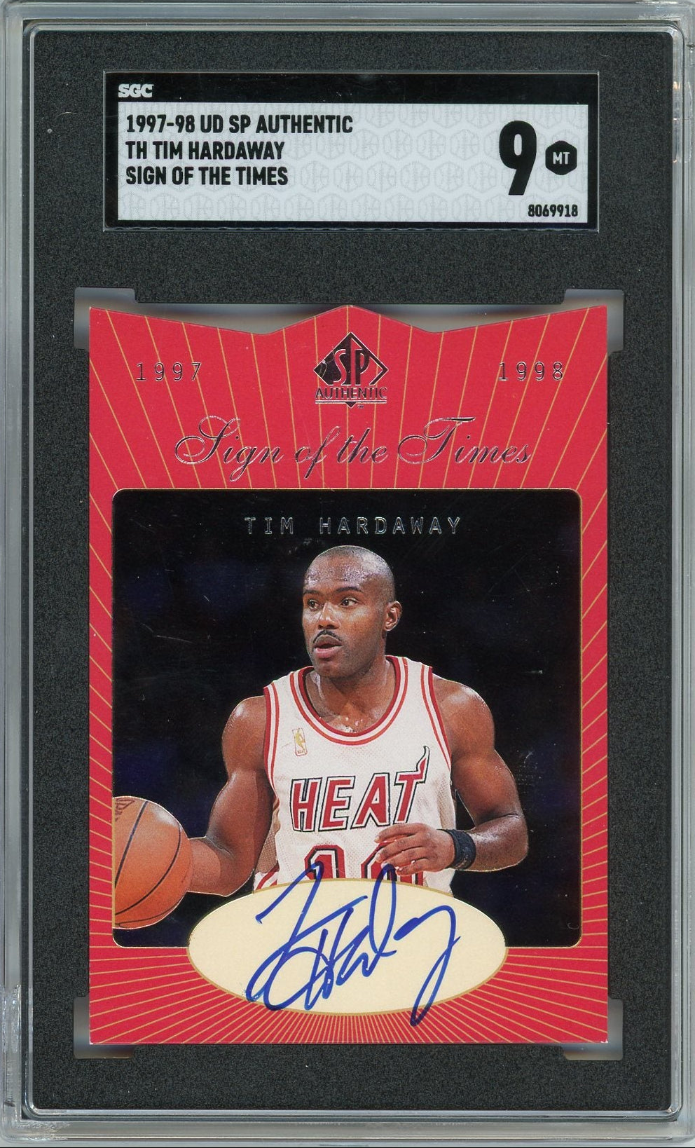 Tim Hardaway 1997-98 Upper Deck SP Authentic Sign of The Times Auto SGC 9