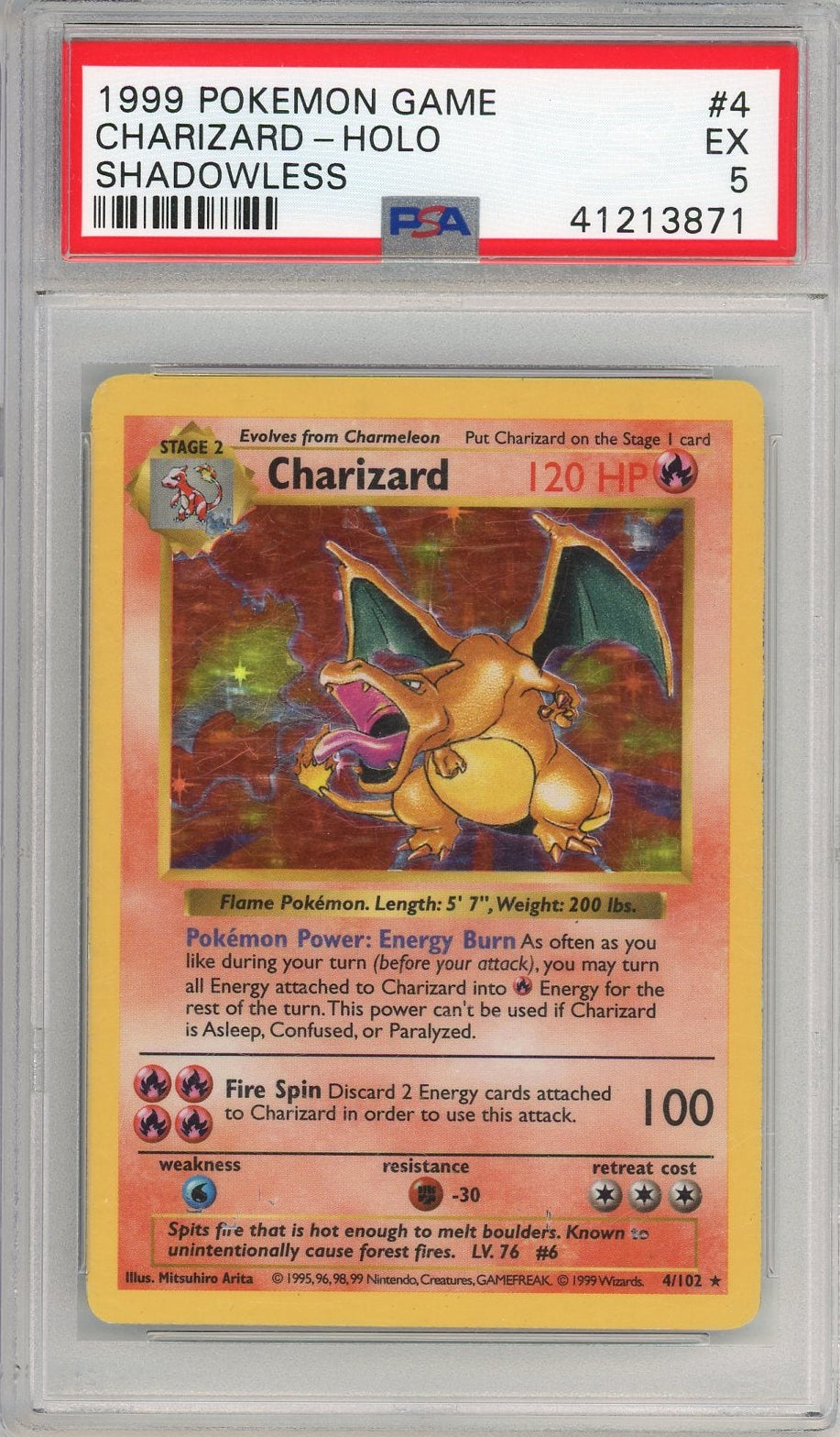 Charizard 1999 Pokemon Base Set Shadowless holo #4/102 PSA 5