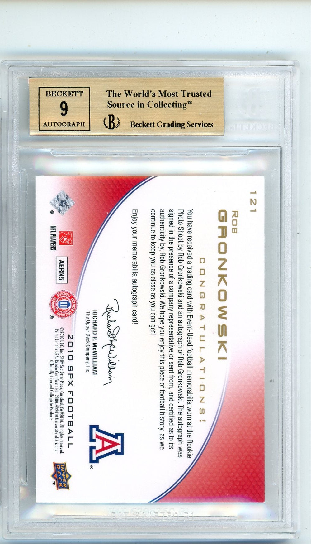 Rob Gronkowski 2010 Upper Deck SPx Rookie Autograph Jersey #'d 284/375 BGS 9.5 AUTO 9