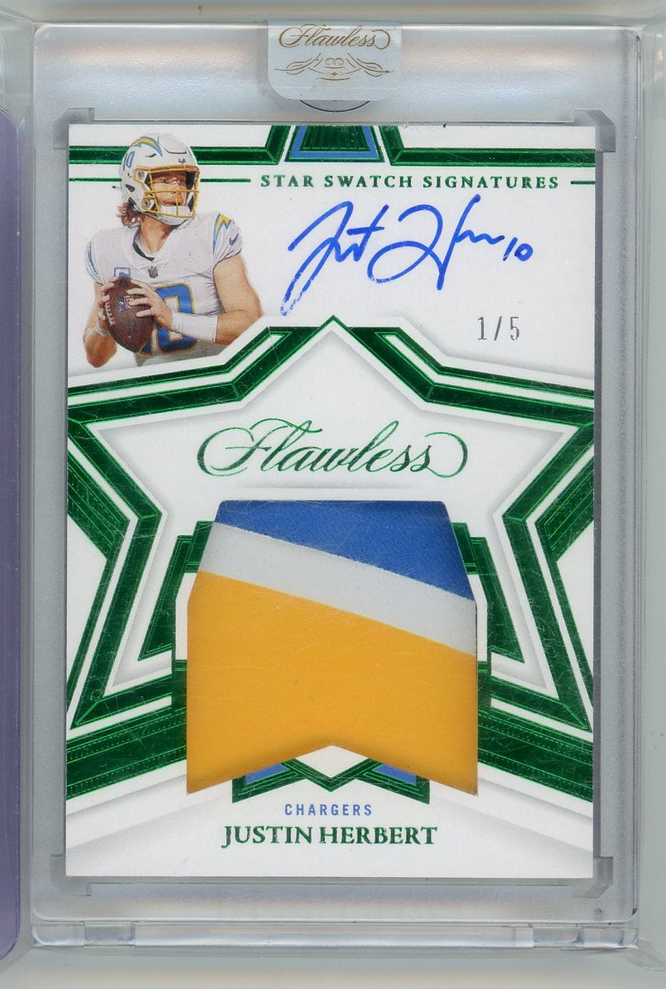 Justin Herbert 2022 Panini Flawless Football Green Star Swatch #'d 1/5