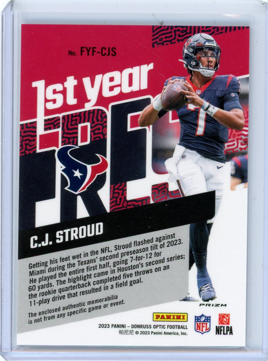 C.J. Stroud 2023 Panini Donruss Optic 1st Year Fresh Blue Hyper Prizm Relic RC