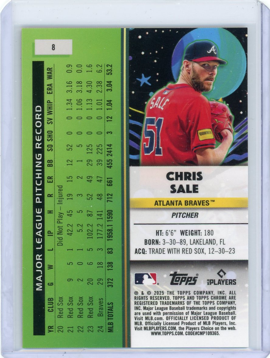 Chris Sale 2025 Topps Chrome Cosmic Gold Interstellar Refractor #'d 39/50