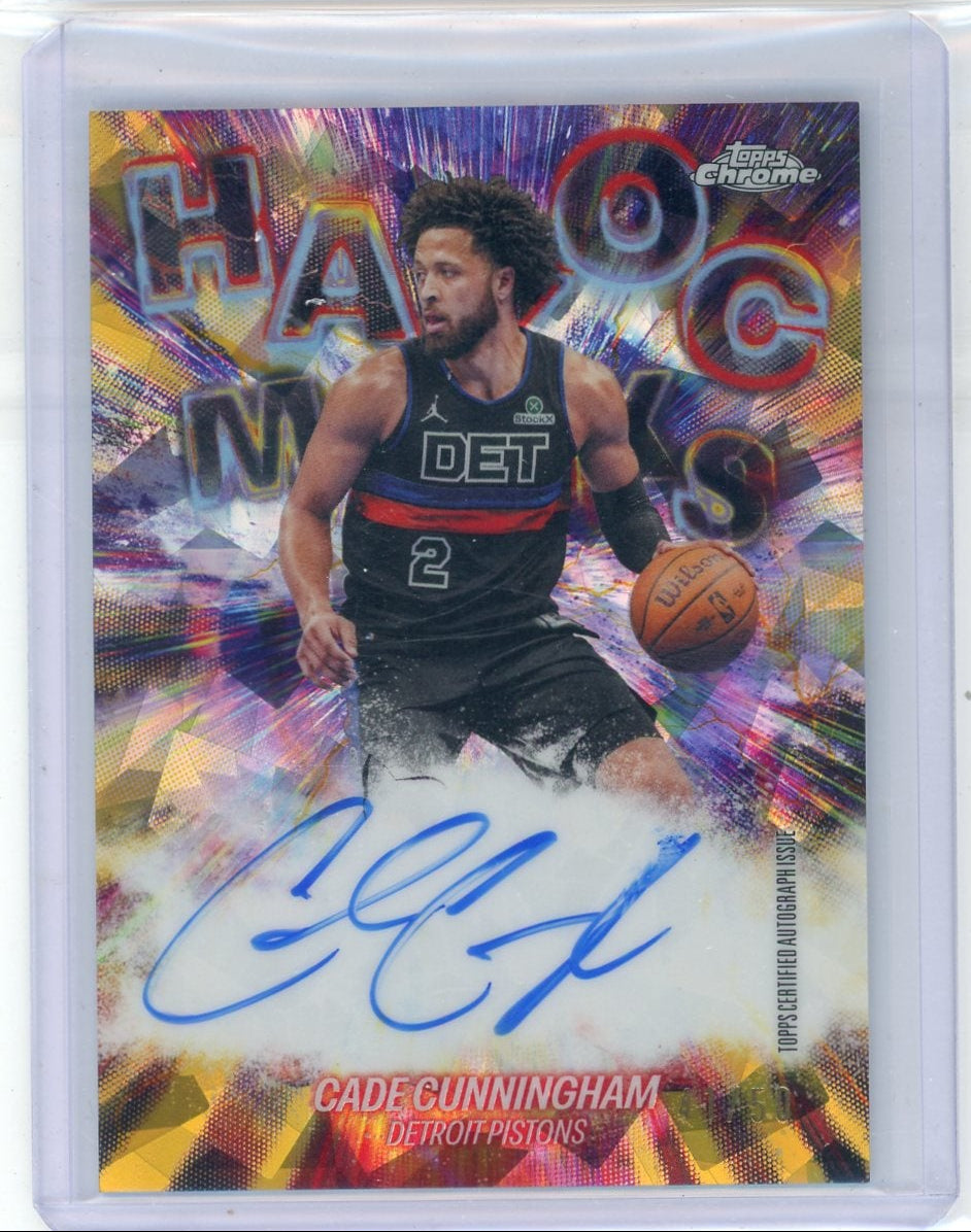 Cade Cunningham 2025-26 Topps Chrome Update Sapphire Havoc Marks Auto Gold #'d 41/50