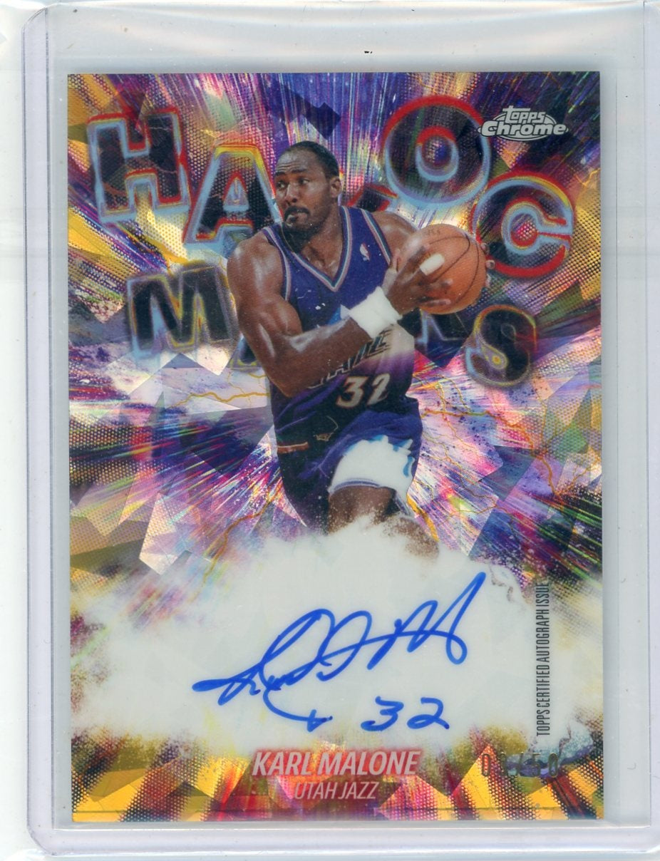 Karl Malone 2025-26 Topps Chrome Update Sapphire Havoc Marks Auto Gold #'d 03/50