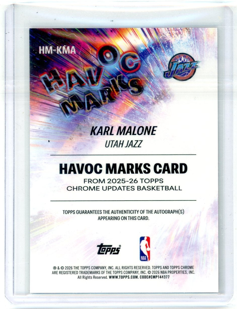 Karl Malone 2025-26 Topps Chrome Update Sapphire Havoc Marks Auto Gold #'d 03/50