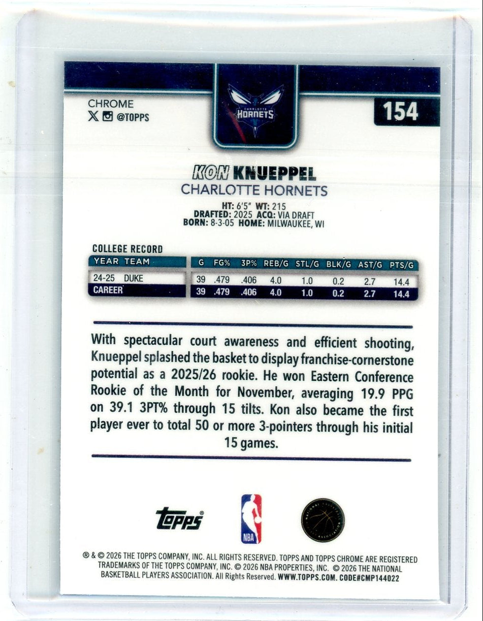 Kon Knueppel 2025-26 Topps Chrome Update Sapphire Rookie