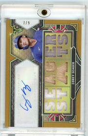 Corey Seager 2022 Topps Triple Threads autograph bat/jersey relic "Seager Stats" gold #'d 7/9
