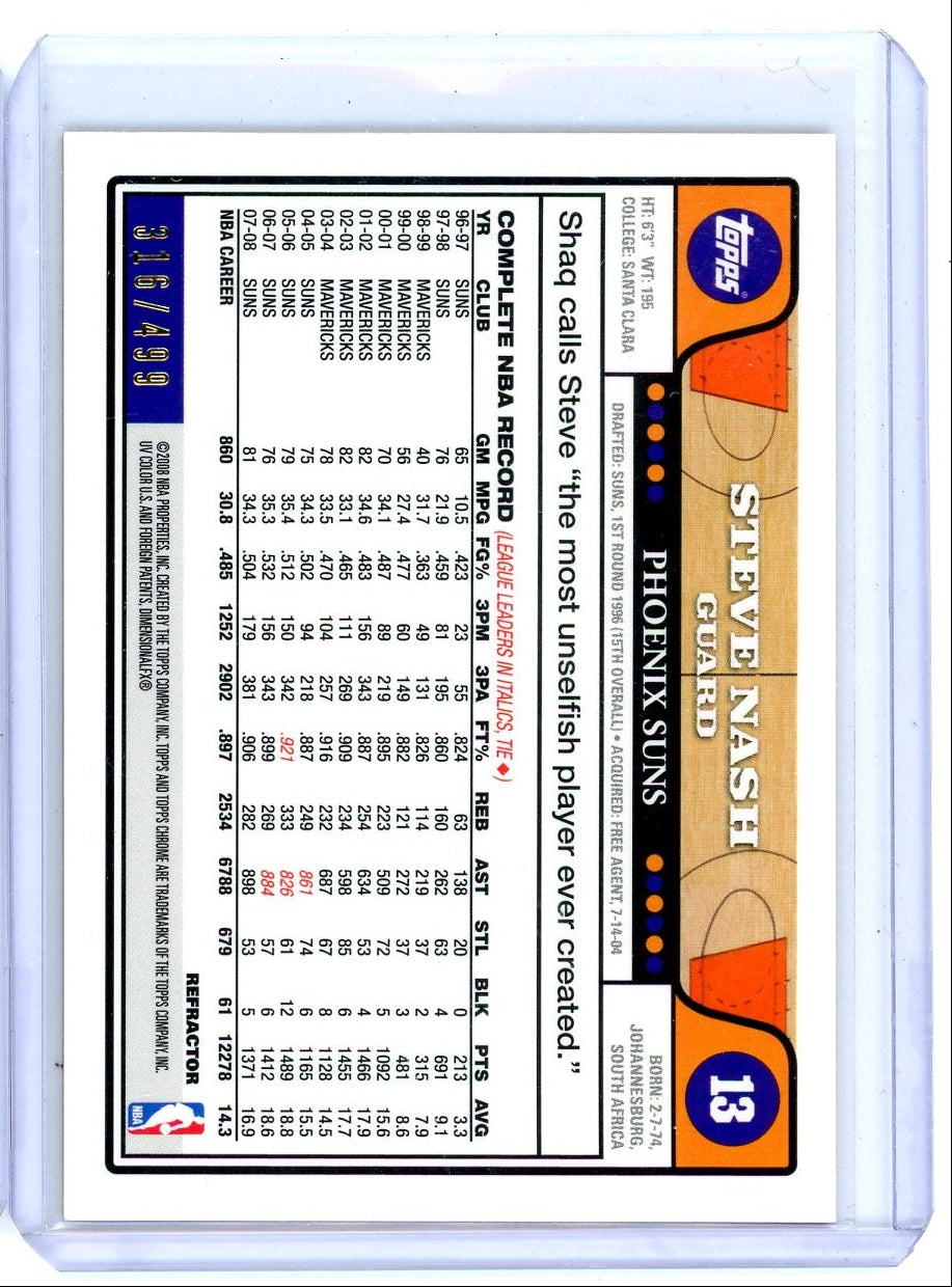 Steve Nash 2008-09 Topps Chrome orange refractor #'d 316/499