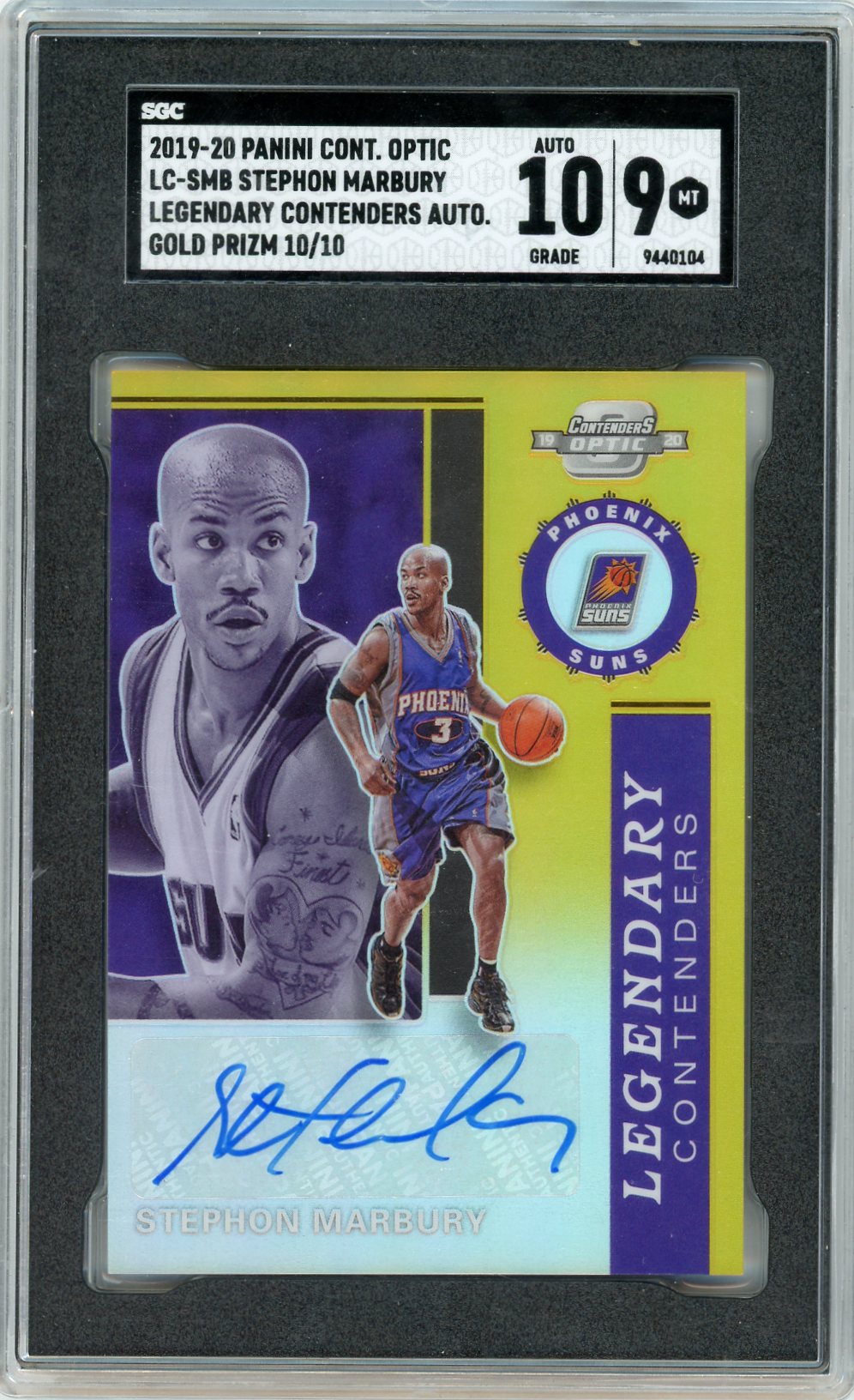 2019-20 Panini Contenders Optic Stephon Marbury Gold Prizm #10/10 SGC Graded 9 Auto 10