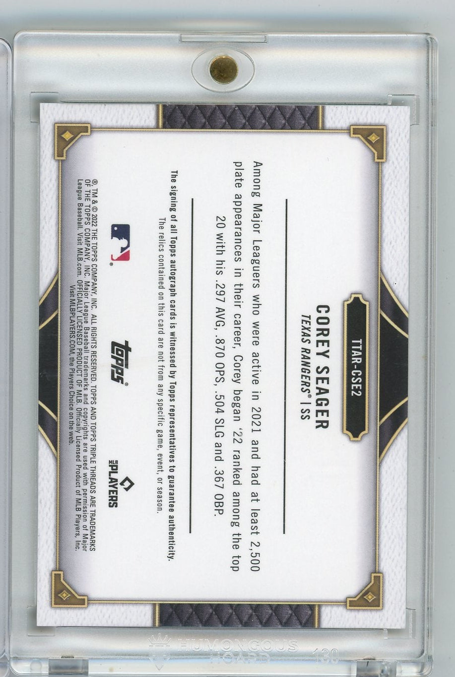 Corey Seager 2022 Topps Triple Threads autograph bat/jersey relic "Seager Stats" gold #'d 7/9
