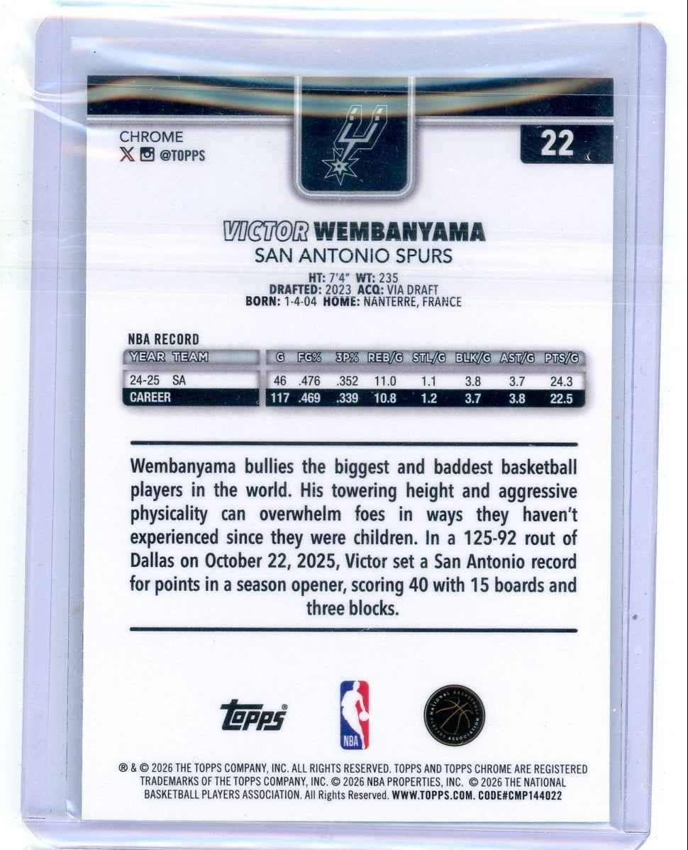 Victor Wembanyama 2025-26 Topps Chrome Update Negative Refractor