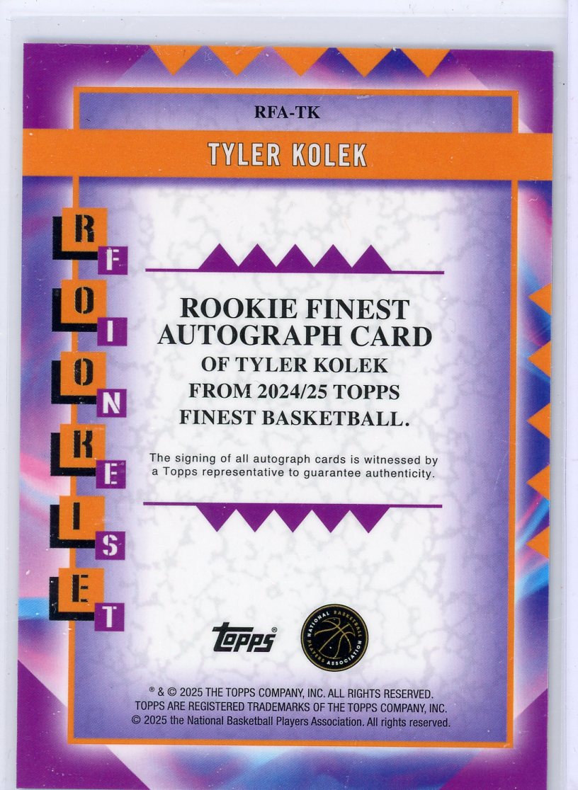 Tyler Kolek 2024-25 Topps Finest Rookie Finest Auto RC Red & Black Vapor Refractor #'d 04/10 (Copy)