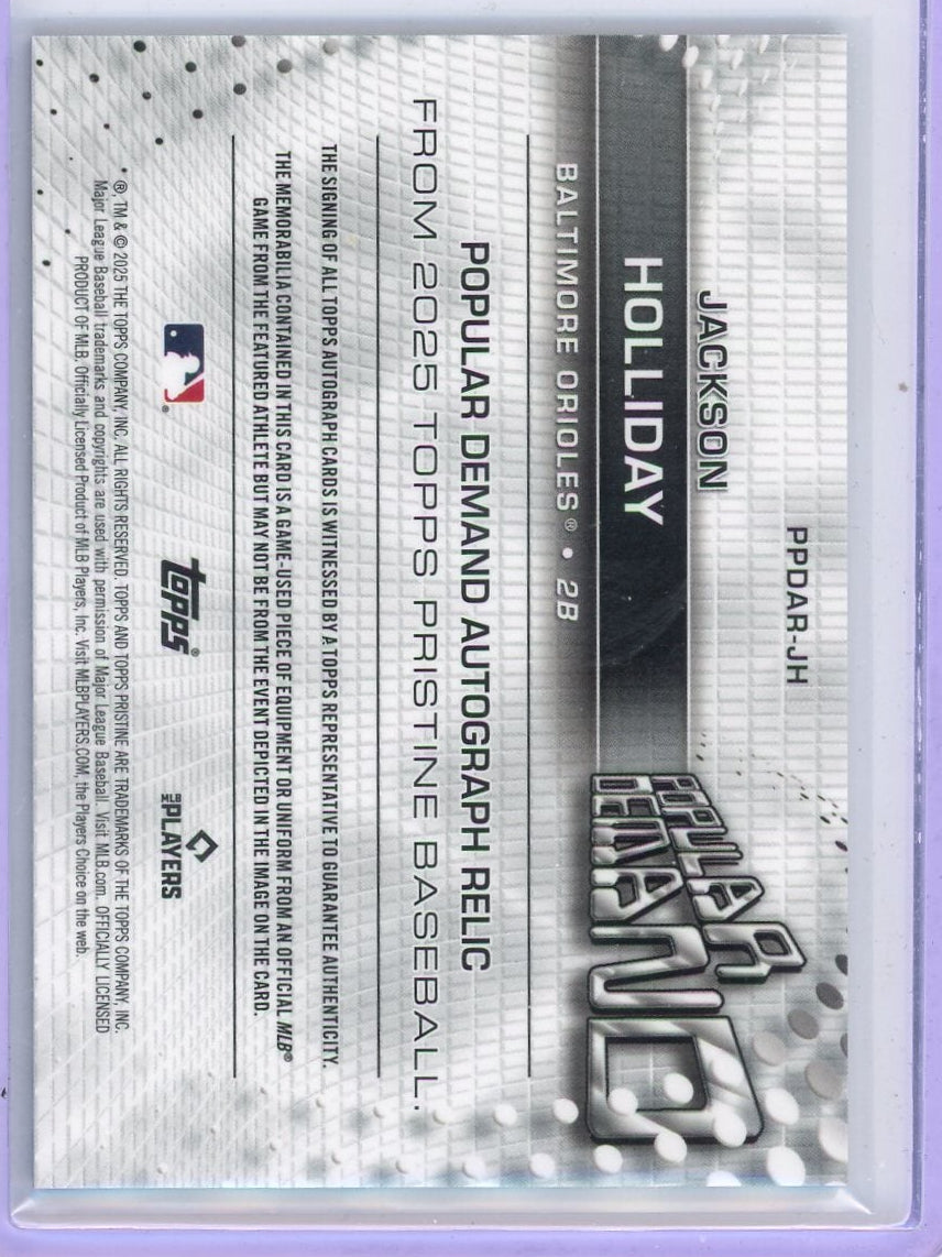 Jackson Holliday 2025 Topps Pristine Patch Auto #'d 65/75