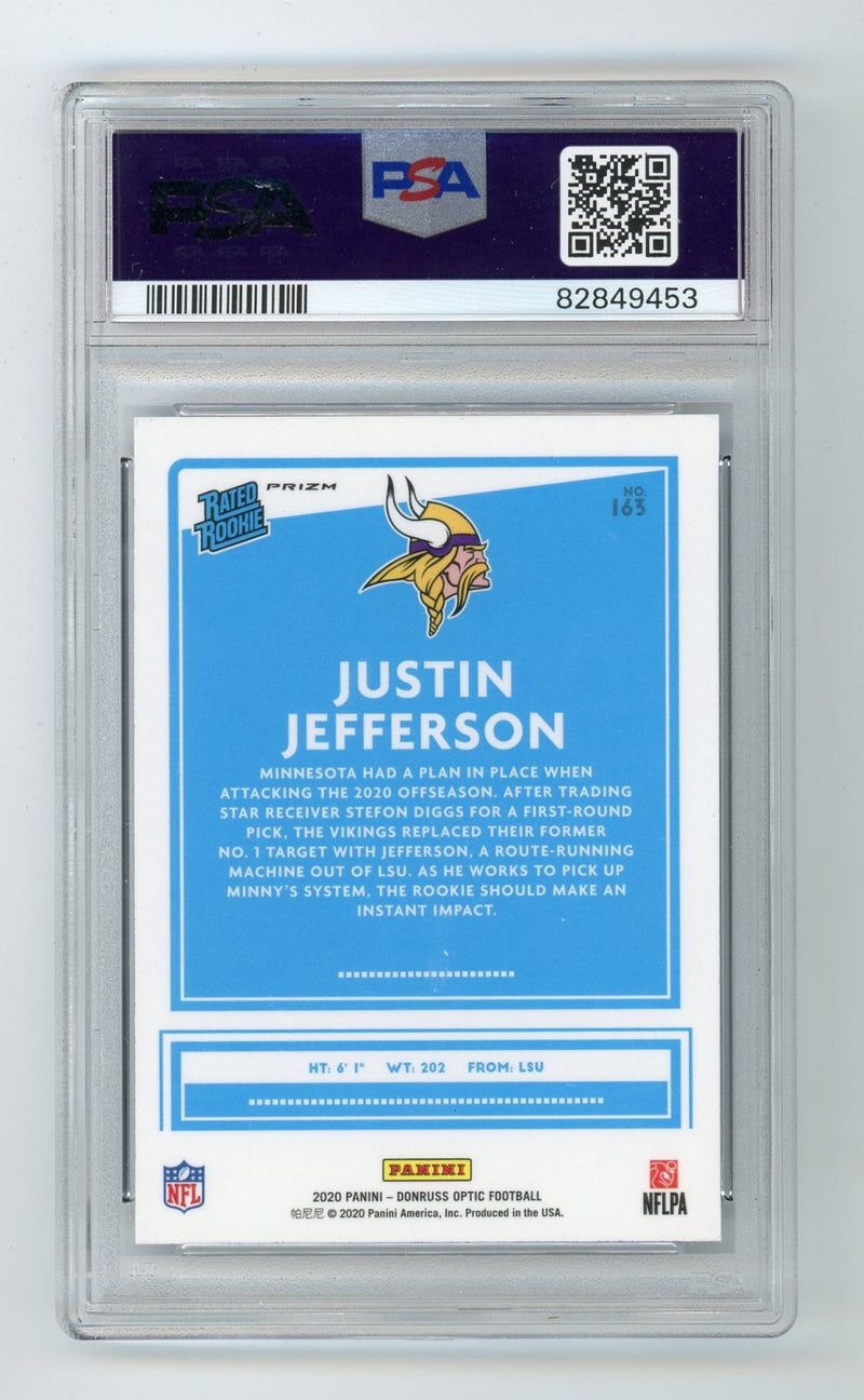 Justin Jefferson 2020 Panini Donruss Optic blue hyper prizm rookie card PSA 8