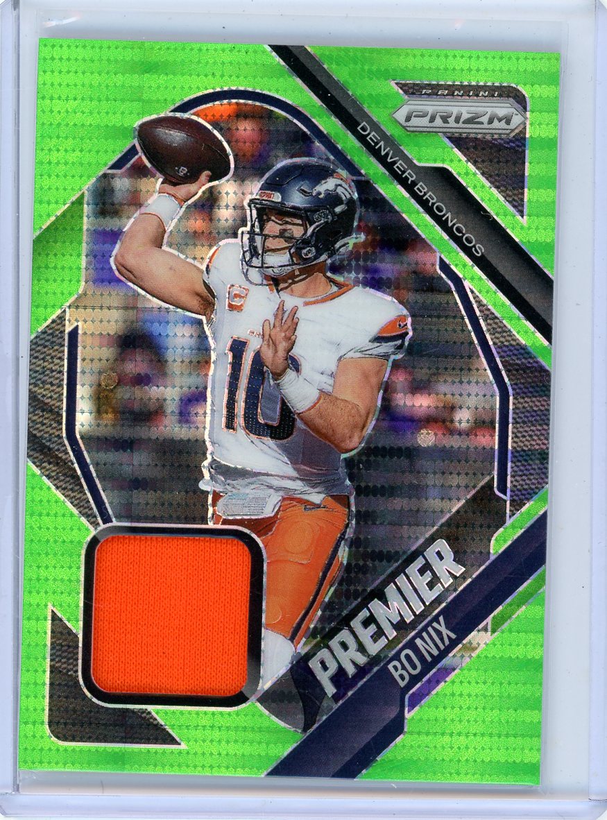 Bo Nix 2025 Panini Prizm Premier Green Hyper Jersey Relic