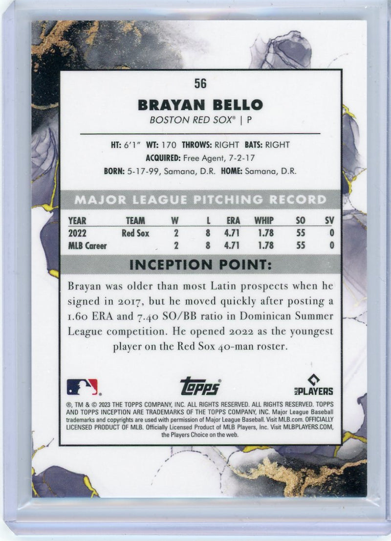 Brayan Bello 2023 Topps Inception purple rookie card 