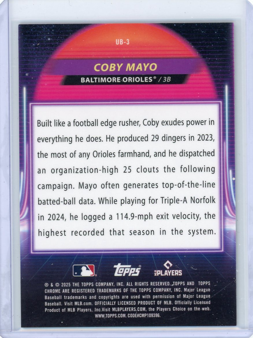Coby Mayo 2025 Topps Chrome Cosmic Ultraviolet Beam Orange Galactic Refractor #'d 18/25