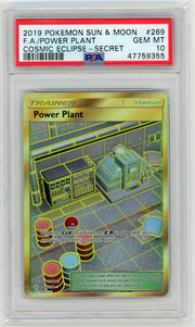 Power Plant Trainer 2019 Pokemon Cosmic Eclipse secret full art gold holo #269/236 PSA 10