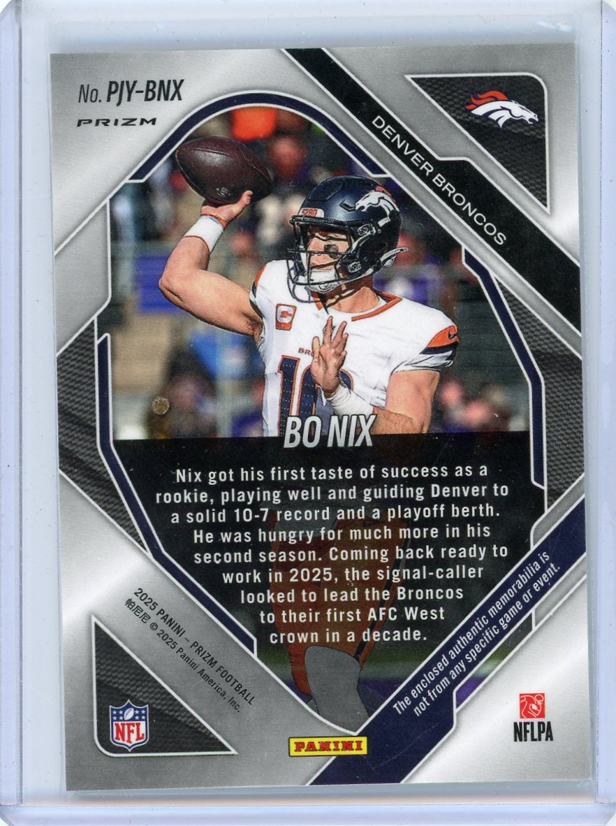 Bo Nix 2025 Panini Prizm Premier Green Hyper Jersey Relic