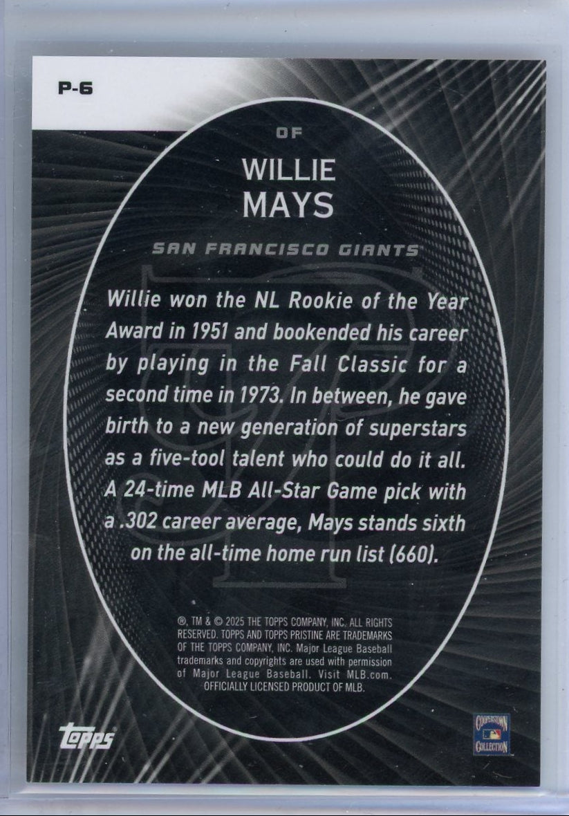 Willie Mays 2025 Topps Prestine Perseverance Orange #'d 11/25