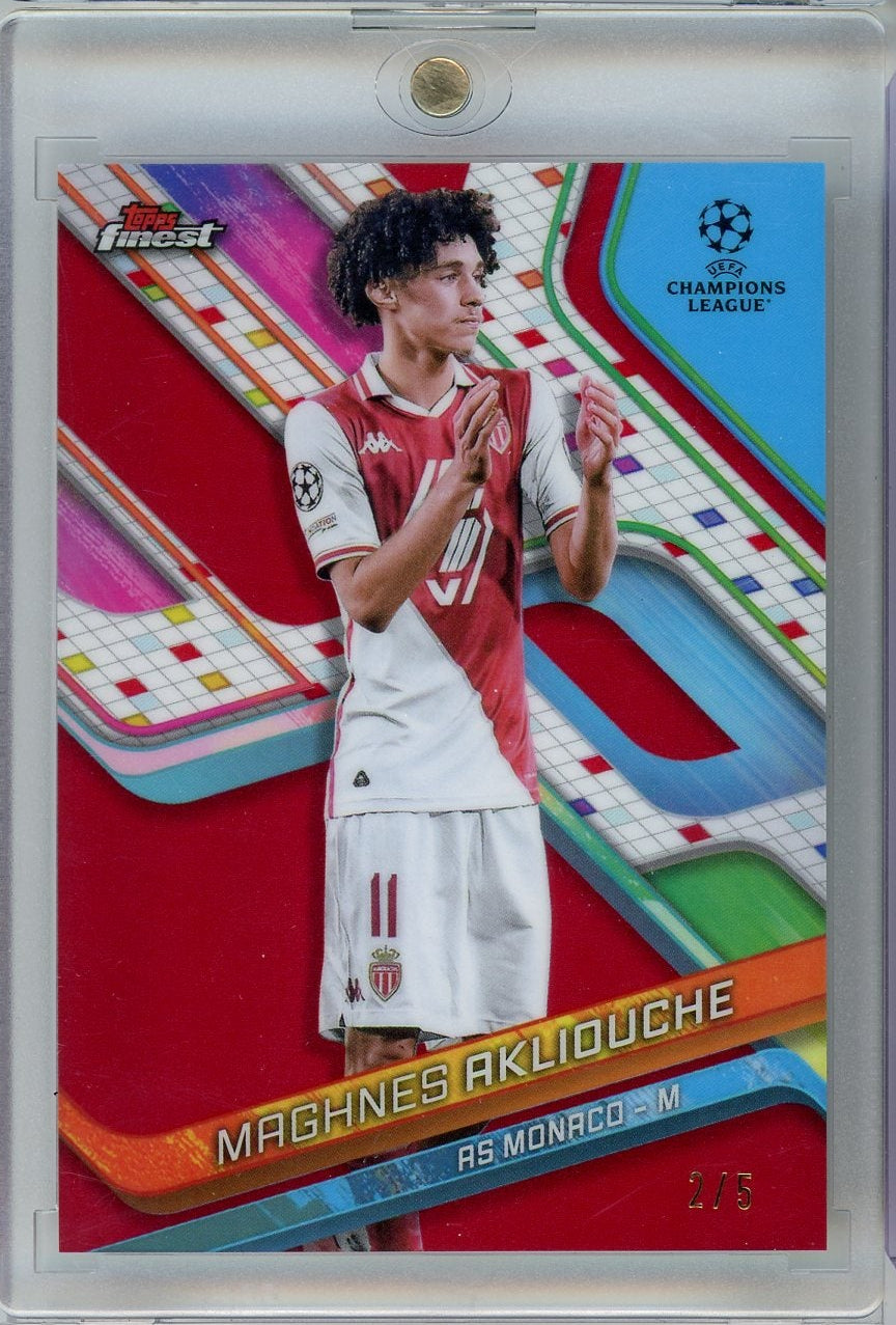 Maghnes Akliouche 2025 Topps Finest UEFA Champions League red ref. #'d 2/5
