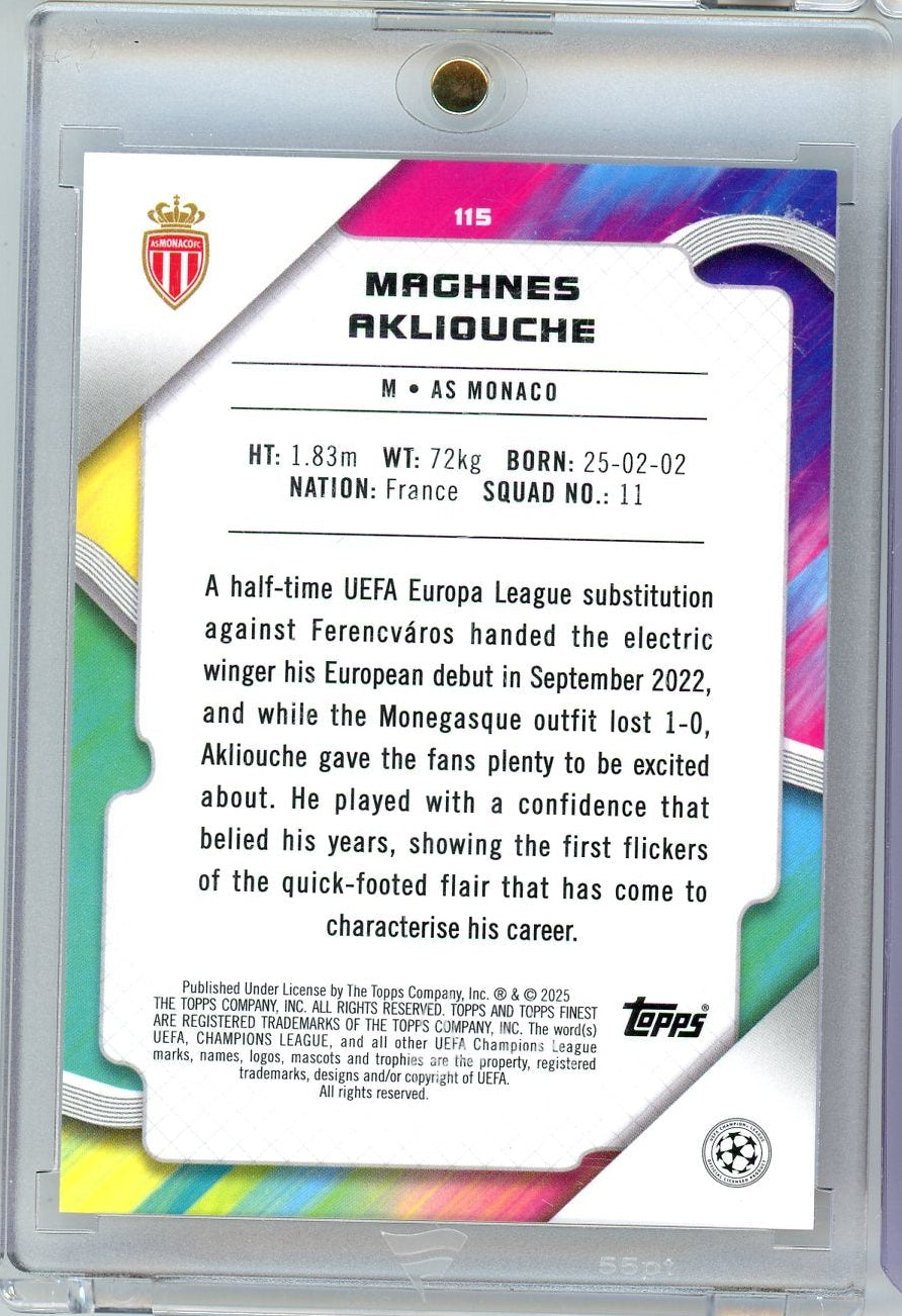 Maghnes Akliouche 2025 Topps Finest UEFA Champions League red ref. #'d 2/5