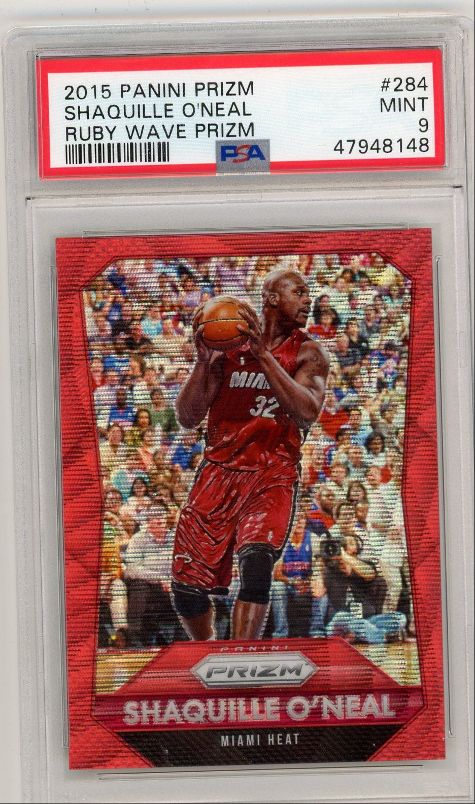 Shaquille O'Neal 2015 Panini Prizm Ruby Wave Prizm #'d 134/350 PSA 9