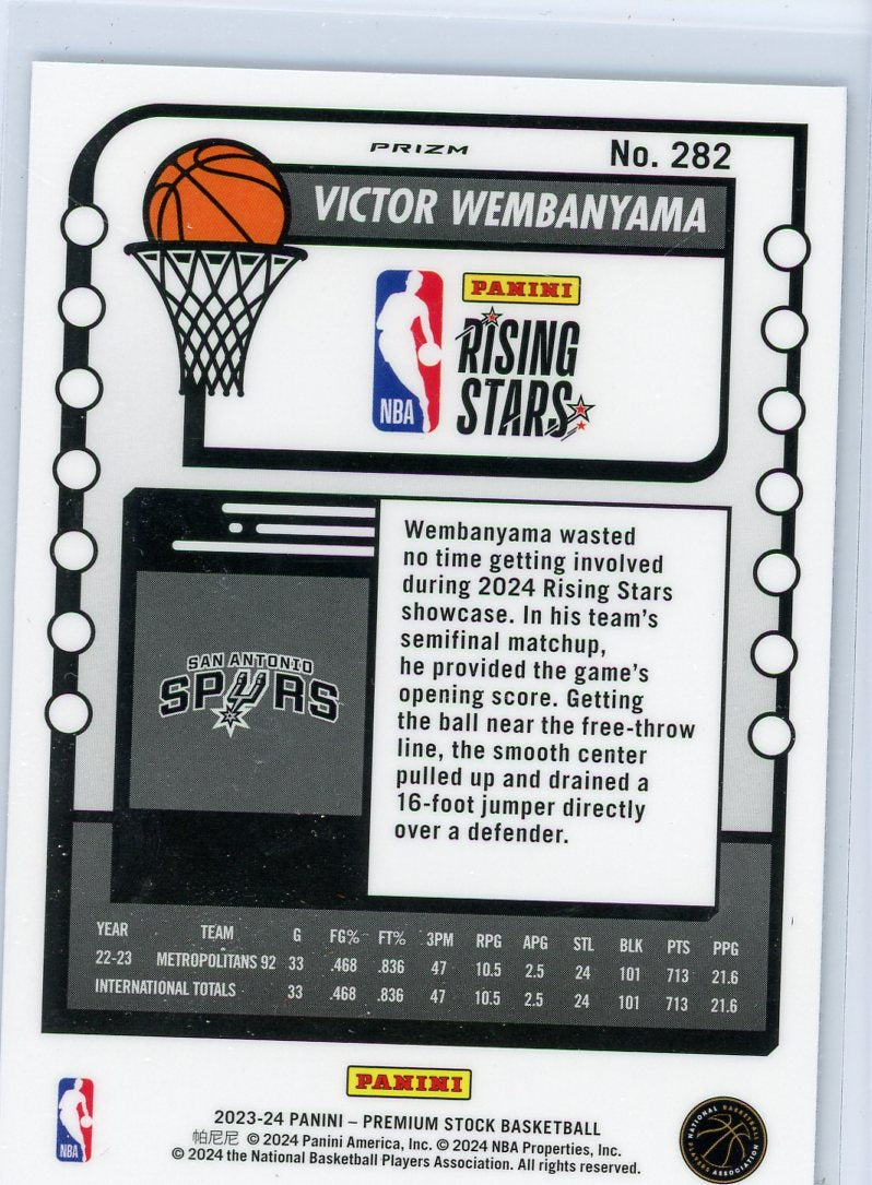 Victor Wembanyama 2023-24 Panini NBA Hoops Premium Stock Rising Stars Silver Holo Prizm RC