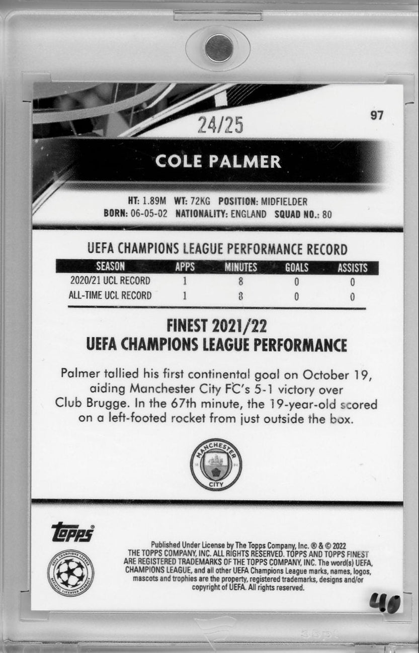 Cole Palmer 2022-23 Topps Finest UEFA Champions League orange ref. rookie card #'d 24/25