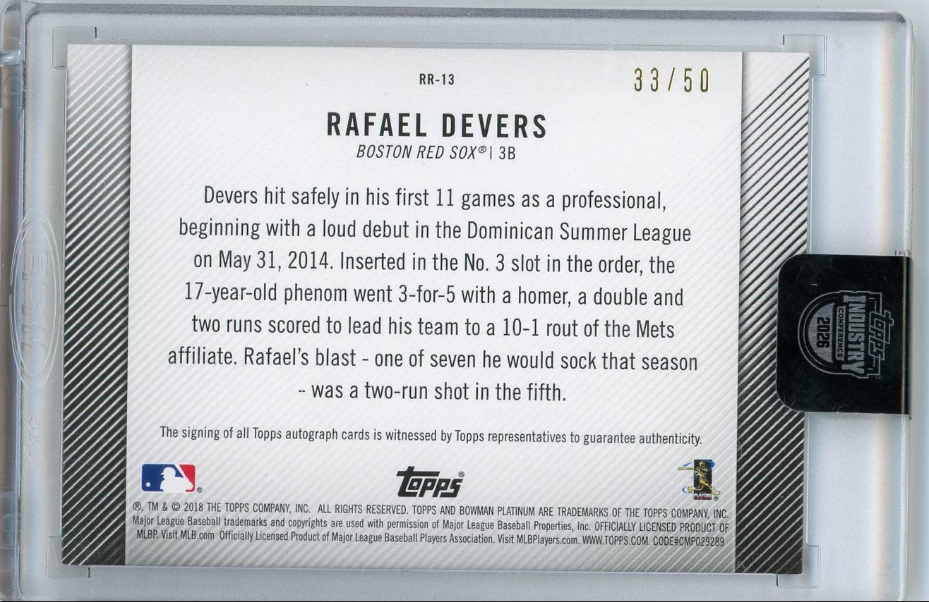 Rafael Devers 2018 Bowman Platinum Rookie Revelations Auto #'d 33/50
